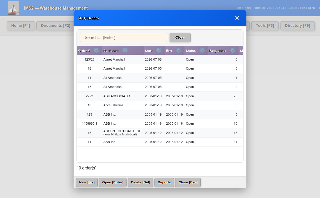 Orders list