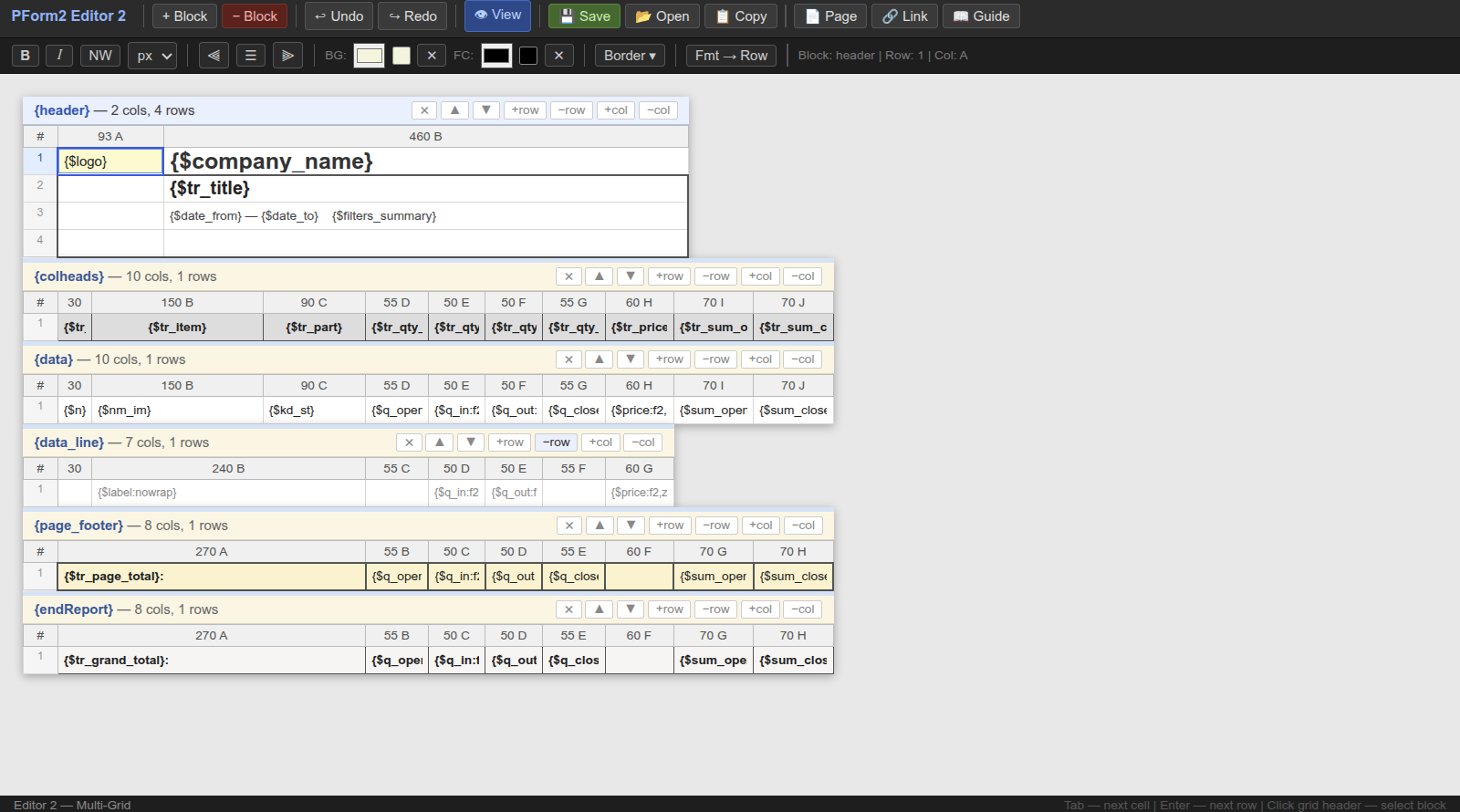 Editor2: a stock turnover report template with multiple running totals
