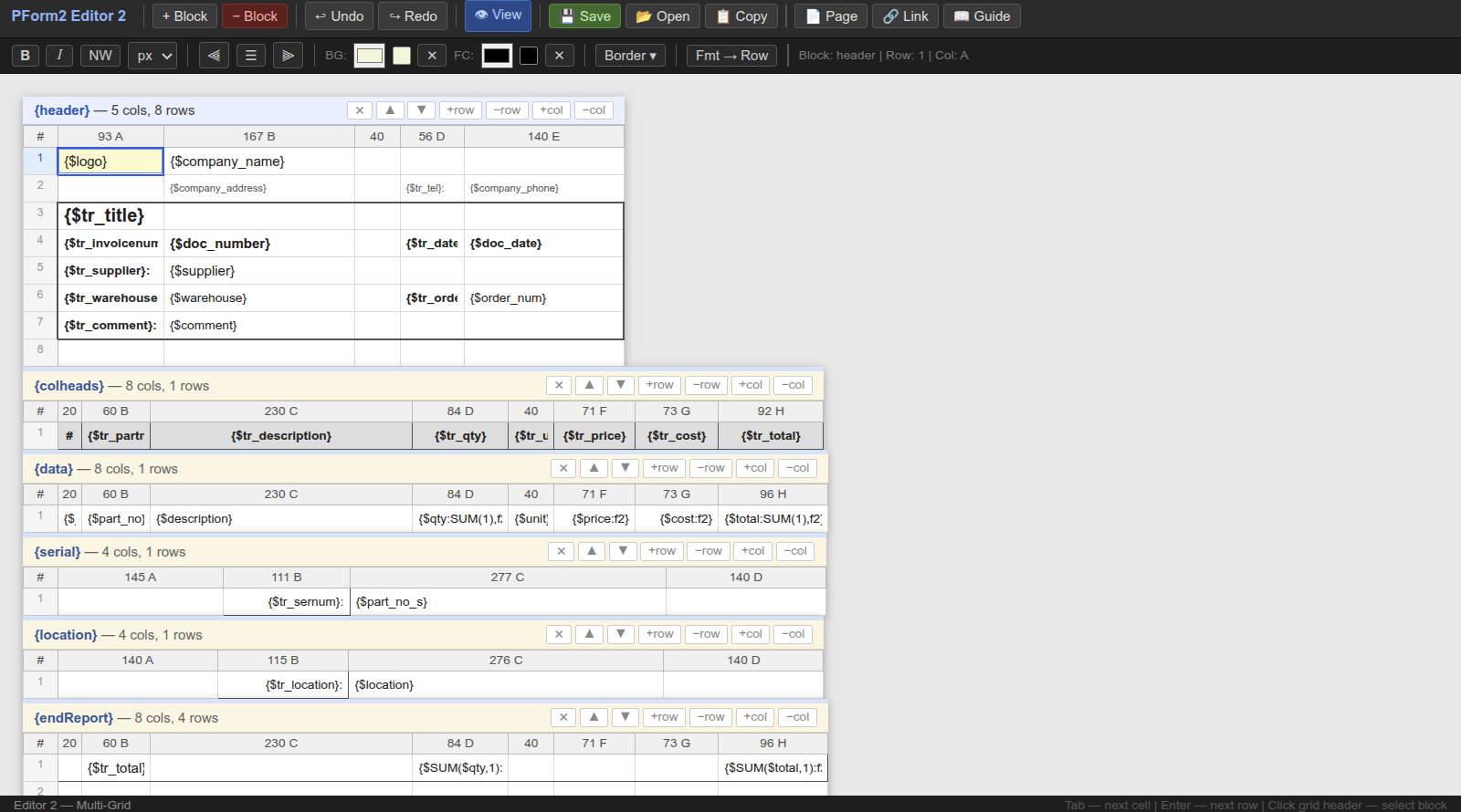 Editor2: a simple company invoice template